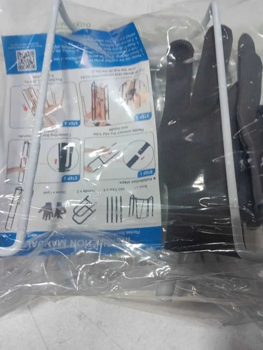 White Sock Aid with Extended Handles and Non-Slip Gloves for Compression Socks